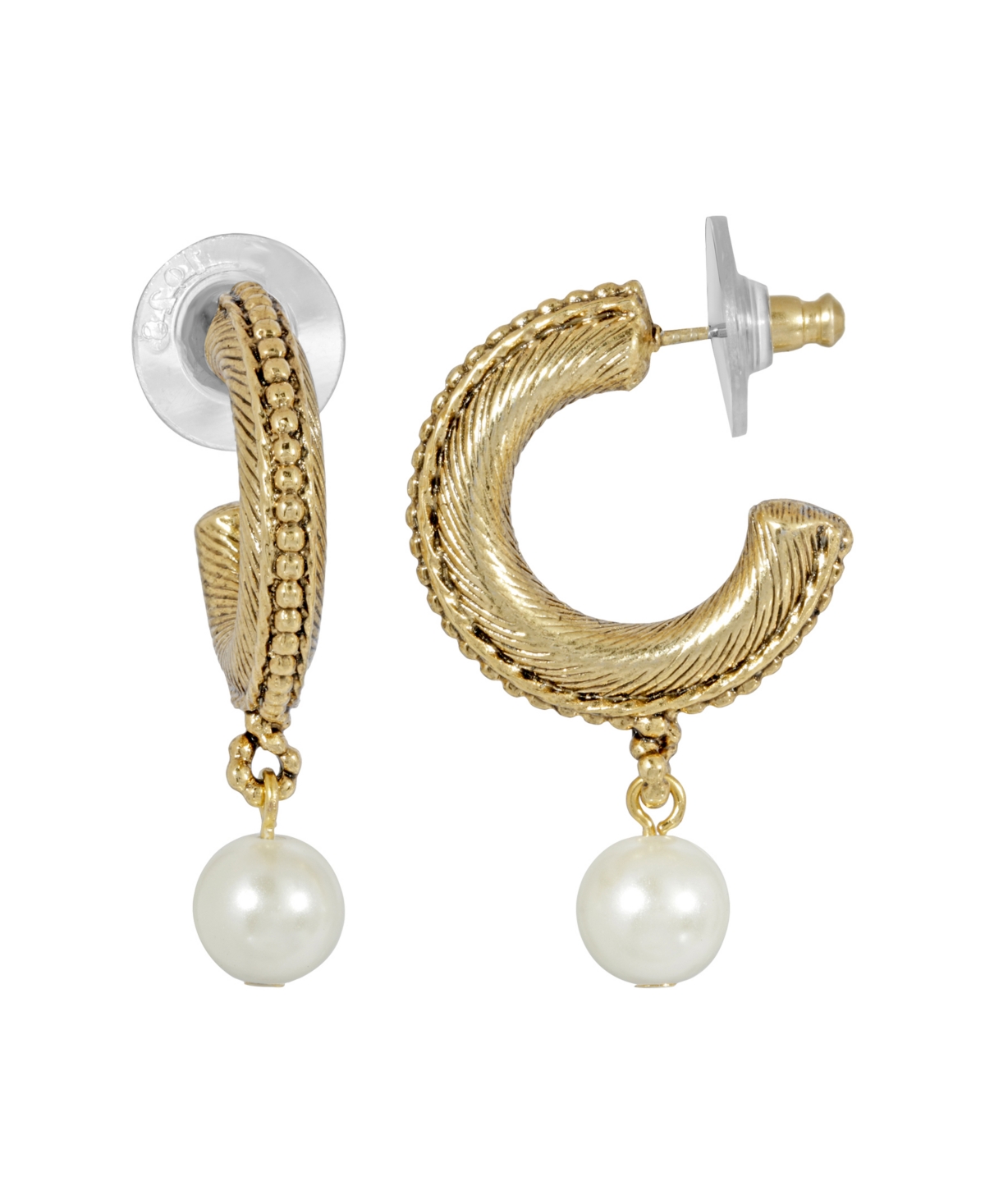 2028 Women's 14k Gold-tone Imitation Pearl Drop Hoop Earrings In White