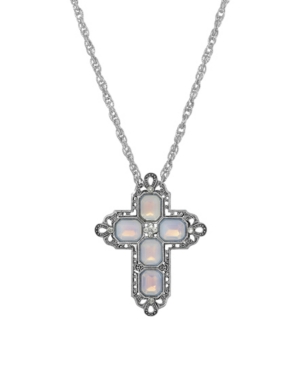 image of 2028 Women-s Pewter Rectangle Aqua Ab Crystal Cross Chain Necklace