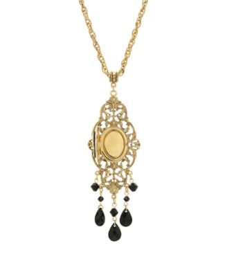 Women's Gold Tone Black Oval Cameo Locket Necklace
