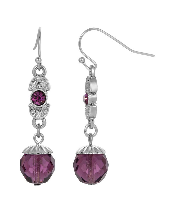 2028 Women's Silver Tone Purple Crystal Drop Earring - Macy's