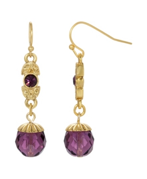 image of 2028 Women-s Gold Tone Purple Crystal Drop Earring