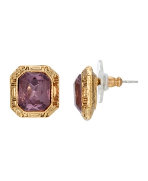 image of 2028 Women-s Gold Tone Purple Square Post Earring