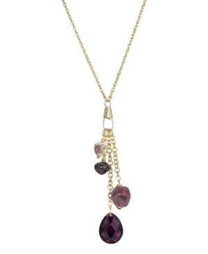 image of 2028 Women-s Gold Tone Multi Purple Flower Heart Drop Necklace