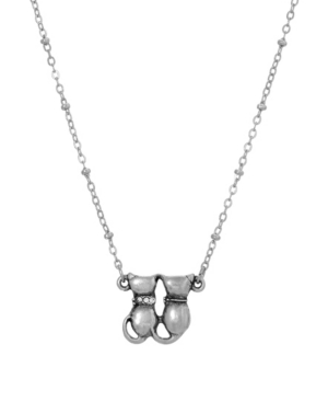 image of 2028 Women-s Silver Tone Double Cat Crystal Necklace