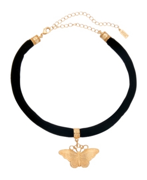 image of 2028 Women-s Black Velvet Choker with Gold Tone Butterfly Pendant Necklace