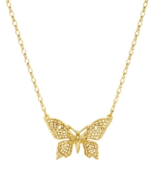 image of 2028 Women-s Gold Tone Filigree Butterfly Pendant Necklace