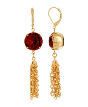 image of 2028 Women-s Gold Tone Red Swarovski Crystal Tassel Drop Earrings