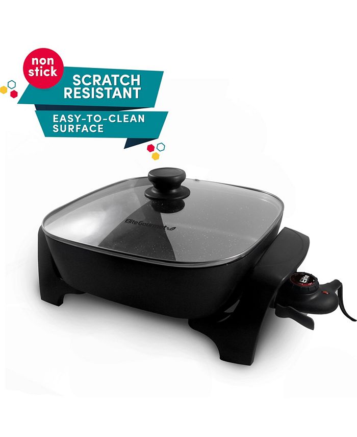 Elite Gourmet 7.5Qt Electric Marble Nonstick Skillet with Glass Lid