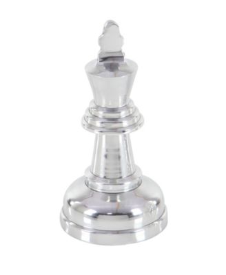 by Cosmopolitan Set of 3 Silver Aluminum Traditional Chess Sculpture, 4" x 9"