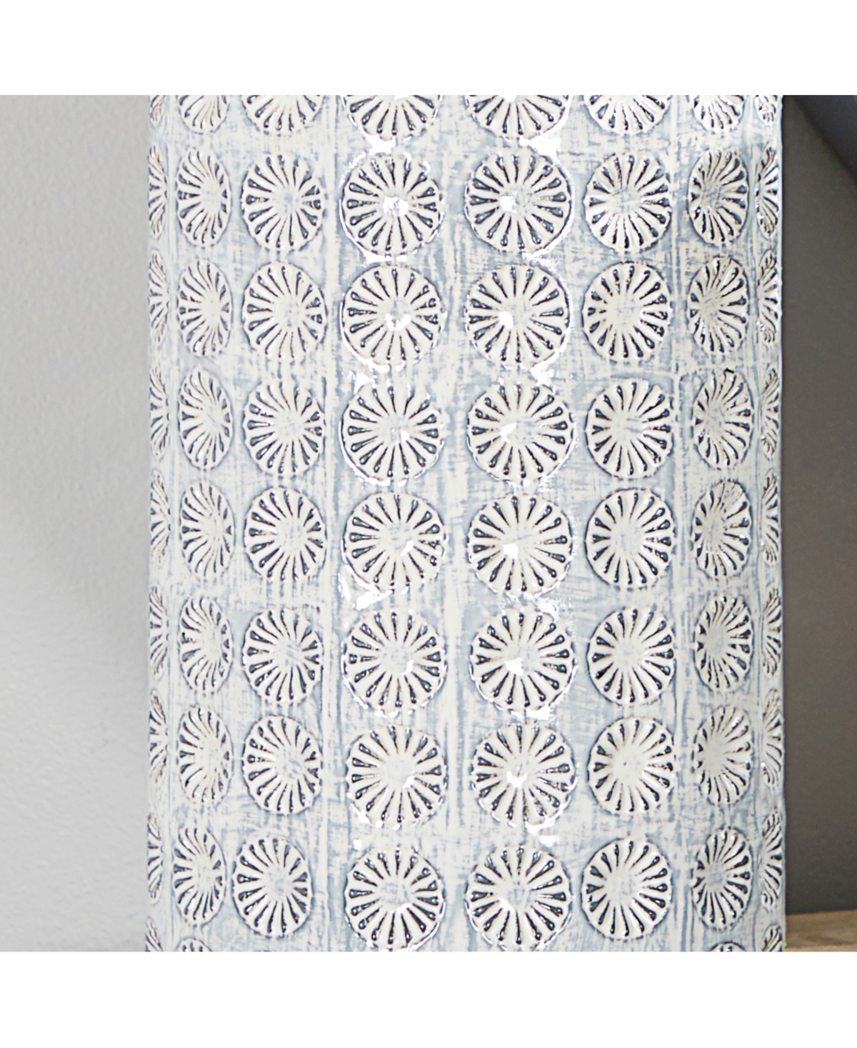 Large, Round Ceramic Floor Vase with French Country Rosette Relief Design