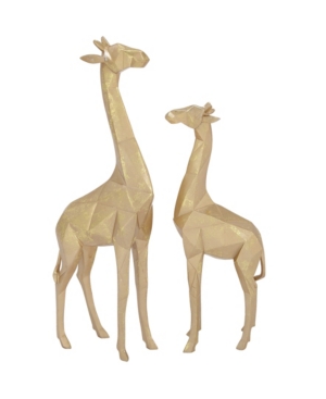 Cosmoliving By Cosmopolitan Set Of 2 Gold Polystone Modern Giraffe Sculpture, 12", 15" In Gold-tone