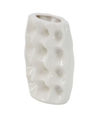 by Cosmopolitan Set of 3 White Stoneware Modern Vase, 5" x 8"