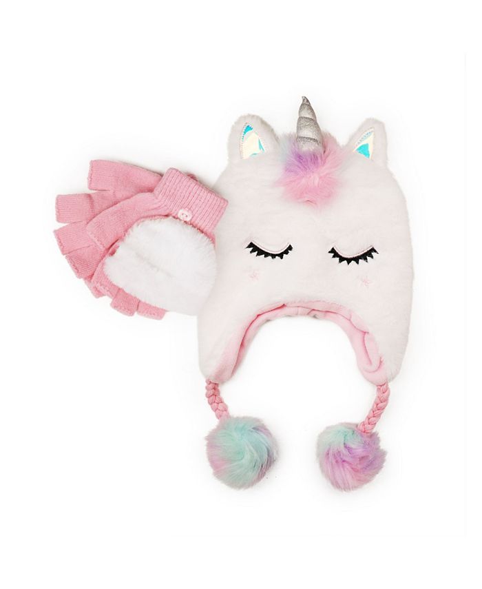 Macy's Big Girls Unicorn Heidi Hat with Flip Top Gloves, 2 Piece Set