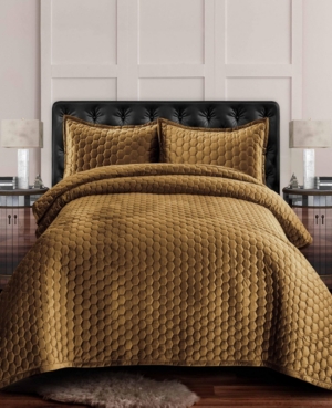 TRIBECA LIVING LUGANO HONEYCOMB VELVET OVERSIZED SOLID 2 PIECE QUILT SET, TWIN