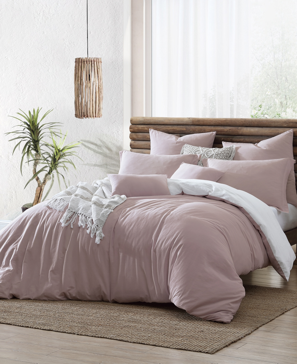 Swift Home Ultra Soft Valatie Cotton Garment Washed Dyed Reversible 3 Piece Duvet Cover Set, Full/queen In Wood Rose,white