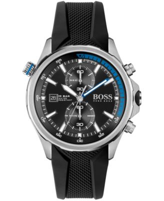 BOSS - Men's Chronograph Globetrotter Black Silicone Strap Watch 46mm