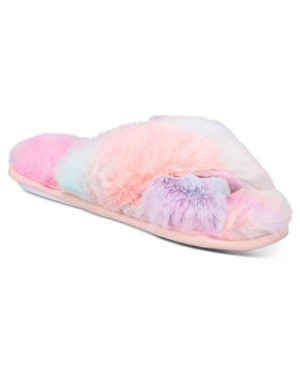 image of Jenni Women-s Tie-Dyed Faux-Fur Crossband Slippers, Created for Macy-s