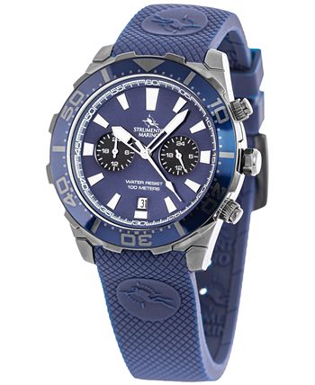 Strumento Marino - Men's Skipper Dual Time Zone Blue Silicone Strap Watch 44mm