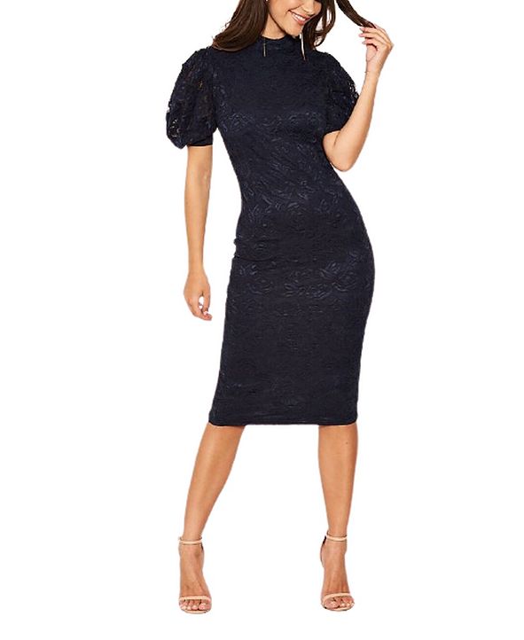 AX Paris Women's Mushroom Lace High Neck Puff Sleeve Midi