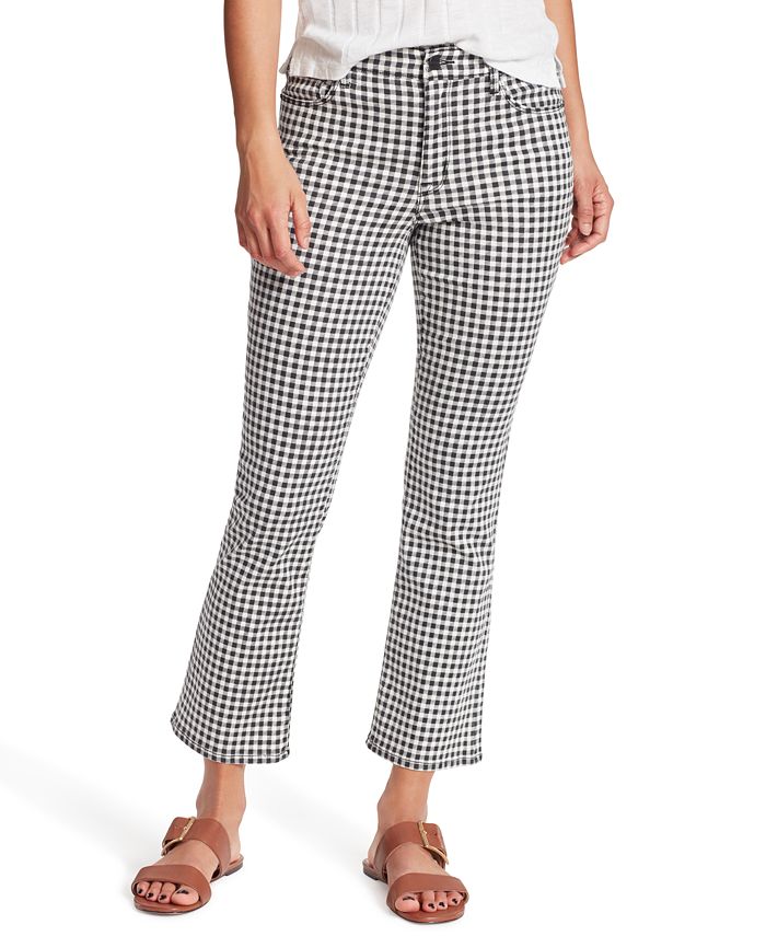 Sanctuary Gingham-Plaid Cropped Flared Jeans - Macy's