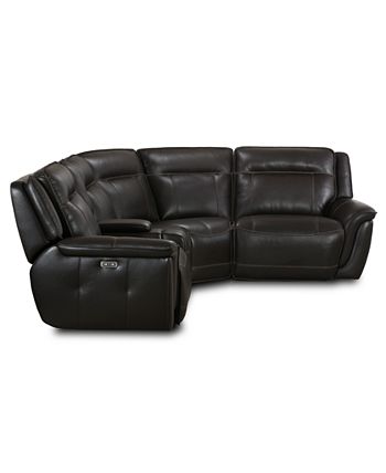 Furniture - Lenardo 5-Pc. Leather Sectional with 2 Power Motion Recliners and Console