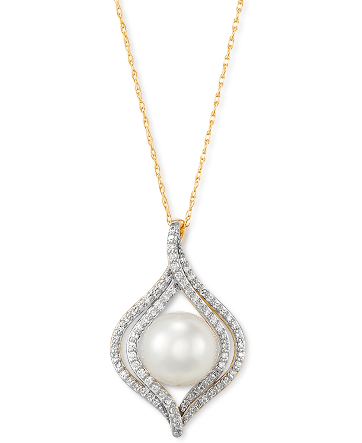 HONORA CULTURED FRESHWATER PEARL (8MM) & DIAMOND (1/4 CT. T.W.) 18" PENDANT NECKLACE IN 14K YELLOW, WHITE O