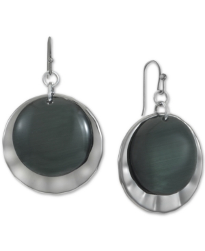 image of Hematite-Tone Black Disk Drop Earrings