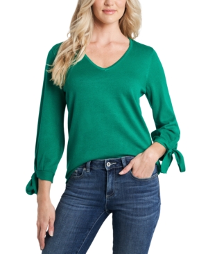 Cece Geo Print Tie Sleeve Top In Vibrant Kelly