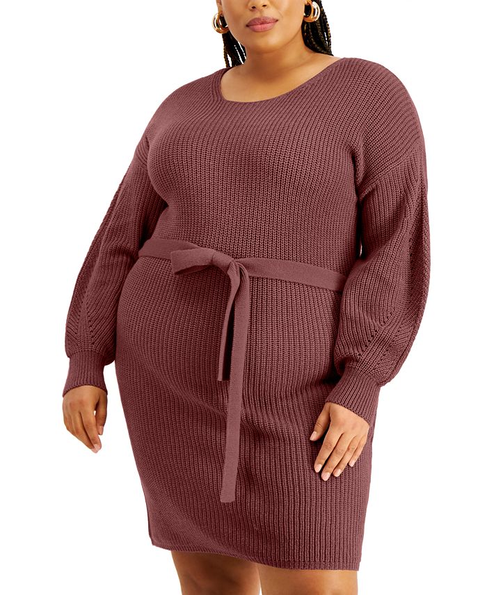 FULL CIRCLE TRENDS Trendy Plus Size Belted Sweater Dress & Reviews