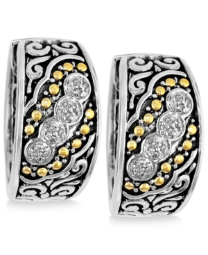 image of Balissima by Effy Diamond Small Hoop Earrings (1/8 ct. t.w.) in Sterling Silver and 18k Gold