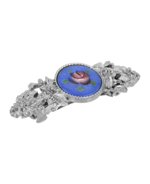 image of Women-s Silver-Tone Round Flower Decal Barrette