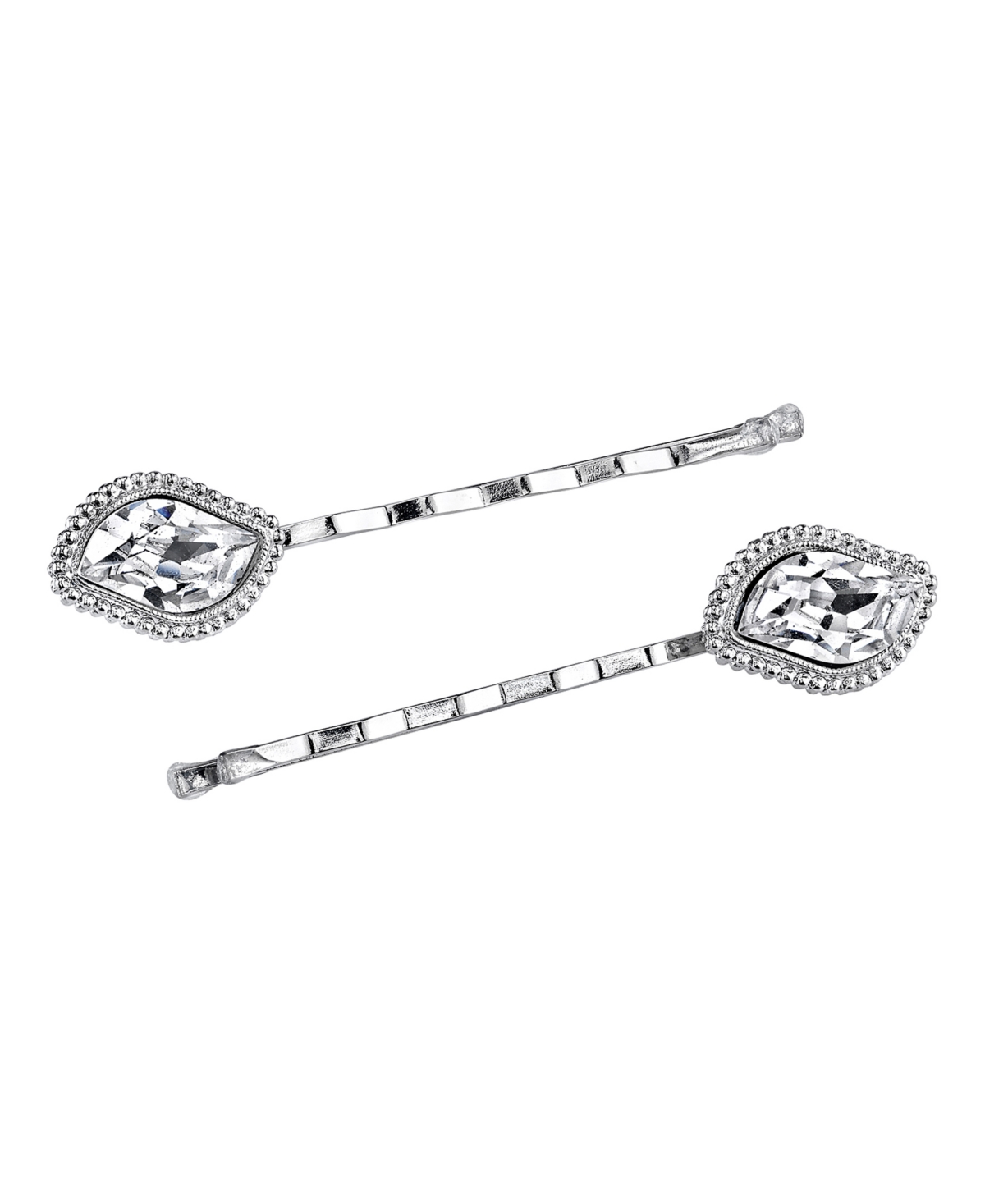 2028 Women's Silver-tone Crystal Bobby Pin Set, 2 Piece In White