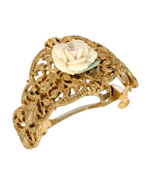 image of Women-s Gold-Tone Porcelain Rose Ponytail Holder