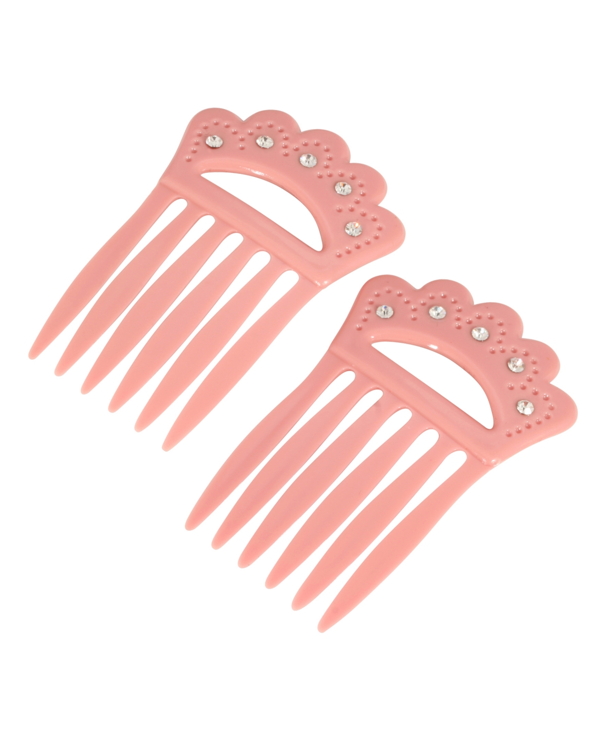 Women's Plastic with Clear Crystal Double Hair Comb - Pink