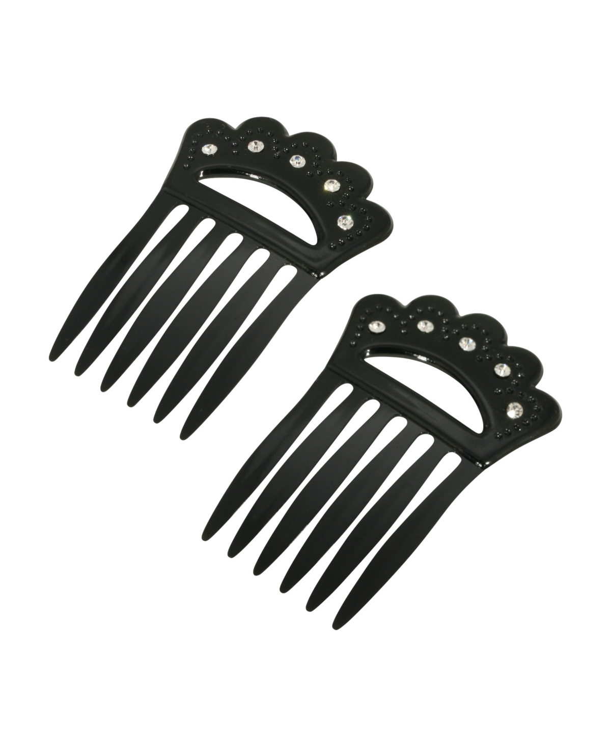 Women's Plastic with Clear Crystal Double Hair Comb - Black