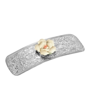 image of Women-s Silver-Tone Porcelain Flower Hair Barrette