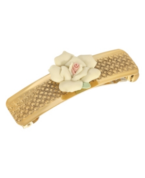 image of Women-s Gold-Tone Small Porcelain Flower Hair Barrette