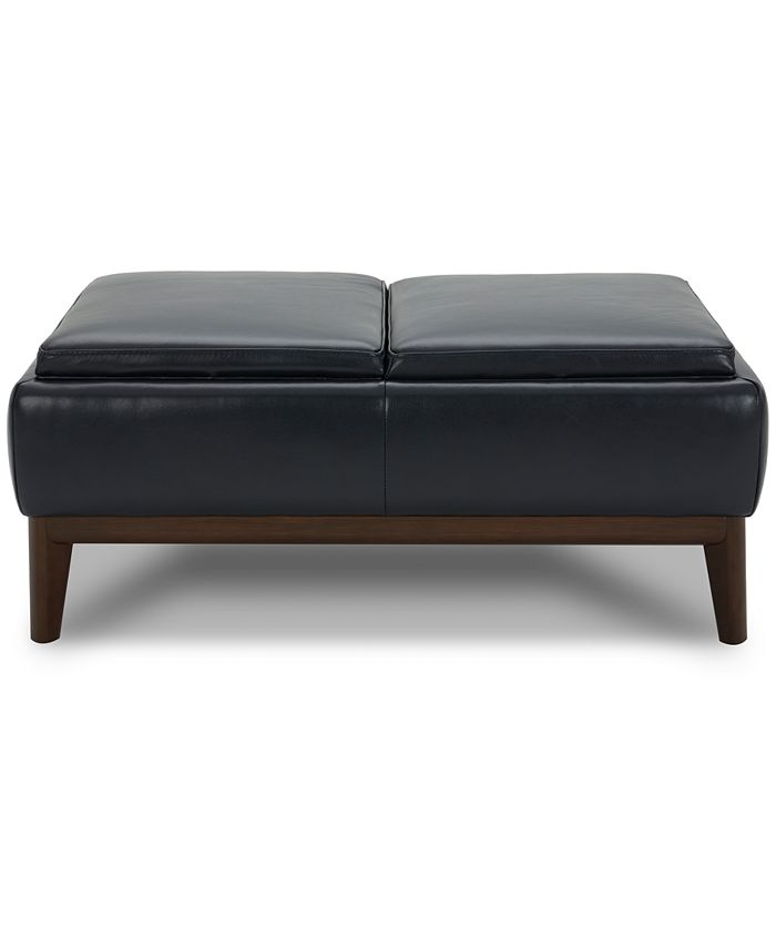 Furniture Jollene Leather Ottoman with Wood Trays, Created for Macy's