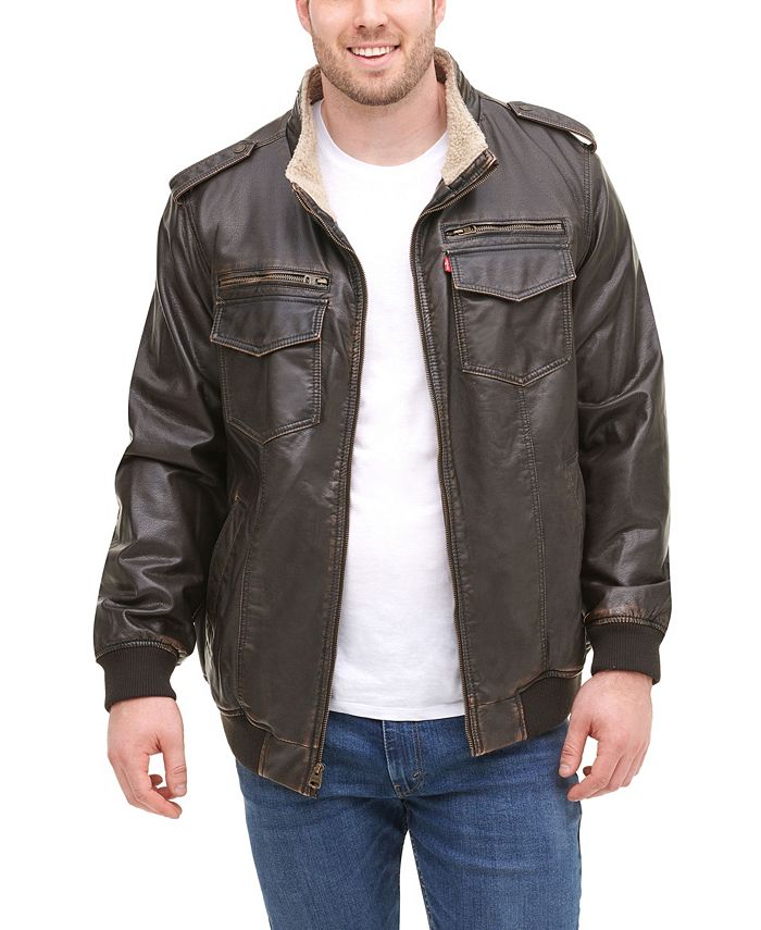 Levi's Men’s Big & Tall Sherpa Lined Faux Leather Aviator Bomber Jacket ...