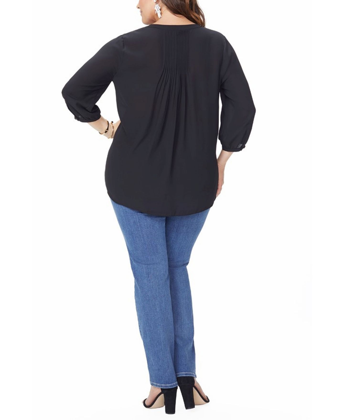 Женская блузка NYDJ Plus Size Pintuck Blouse, цвет: Чёрный — фото 2