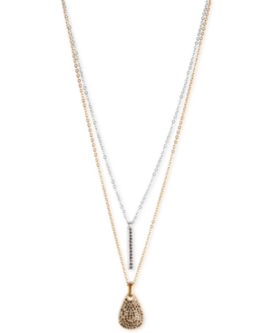image of Lucky Brand Two-Tone Pave Bar & Paddle Layered Pendant Necklace, 18-1/2