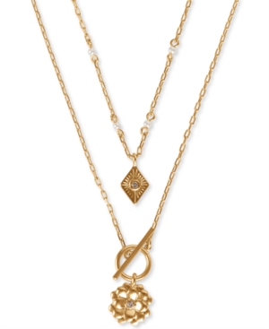 image of Lucky Brand Gold-Tone 2-Pc. Set Pave & Imitation Pearl Flower Pendant Necklaces