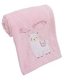 Infant Girl's Sweet Llama and Butterflies Super Soft Baby Blanket with Applique and Embroidery