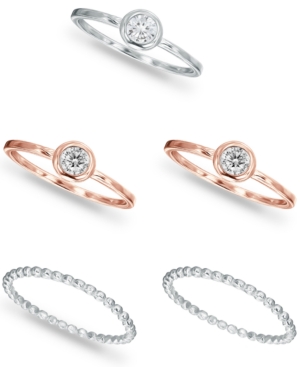 image of Giani Bernini 5-Pc. Set Cubic Zirconia Stack Rings in Sterling Silver & 18k Rose Gold-Plate, Created for Macy-s