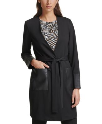 Calvin Klein - Faux-Leather-Pocket Belted Topper Jacket