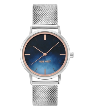 image of Nine West Women-s Silver-Tone Mesh Bracelet Watch, 35mm