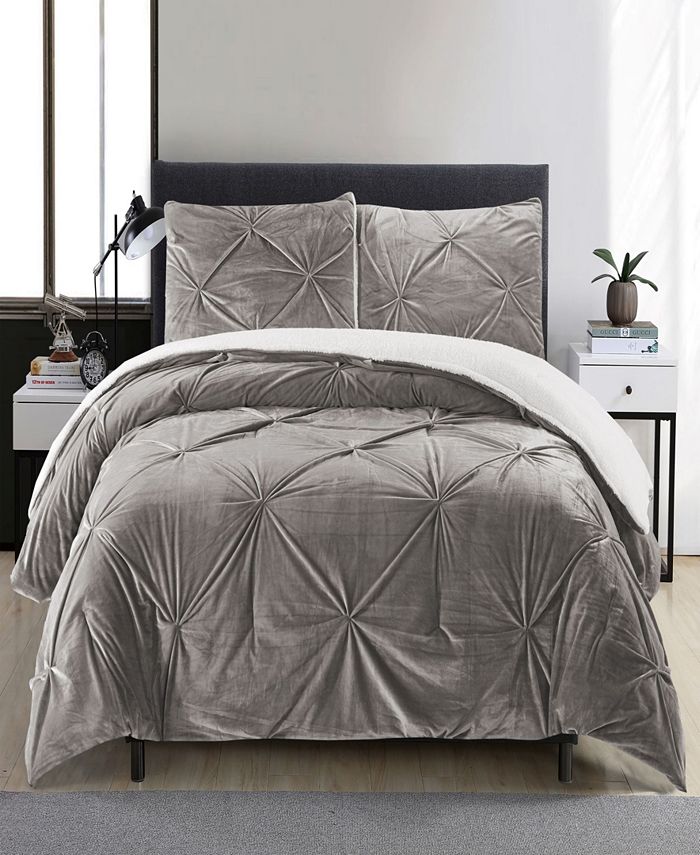 Lily NY Pintuck Velvet Sherpa 3 Piece Comforter Set, Full/Queen Macy's