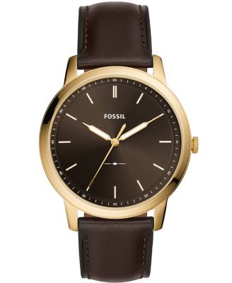 Fossil - Men's Minimalist Brown Leather Strap Watch 44mm