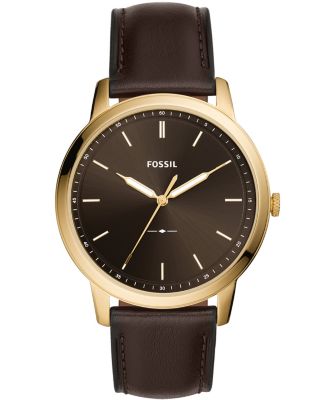 Fossil Men's Minimalist Brown Leather Strap Watch 44mm - Macy's