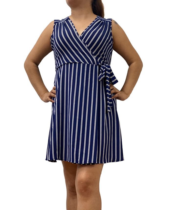 Monteau Petite Striped Faux Wrap Dress Macy s